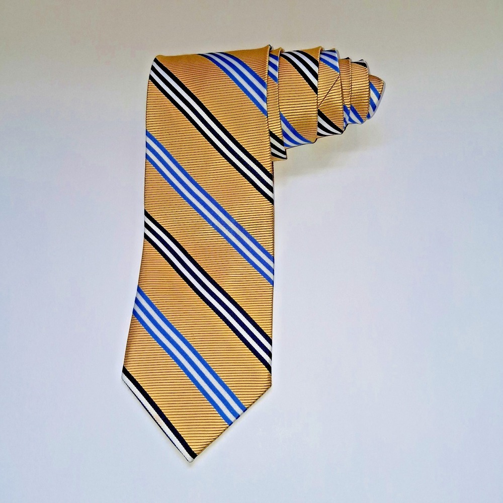Brooks Brothers Men's Gold Silk Stripe Neck Tie Stain Resistant Made In USA